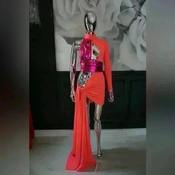 Angel Brinks Women’s Size Medium One Shoulder Draped Mini Dress Vogue Magenta - Picture 2 of 10